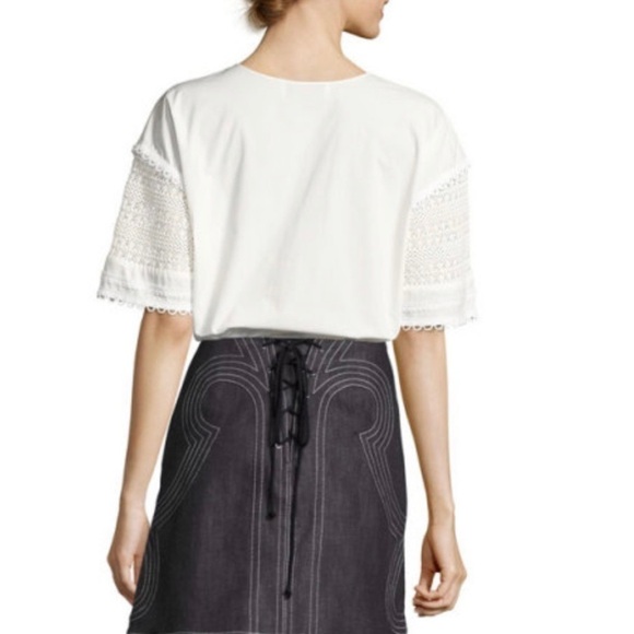 Derek Lam 10 Crosby White Poplin Crochet Sleeve Tassel Top Size 10 - Picture 3 of 7